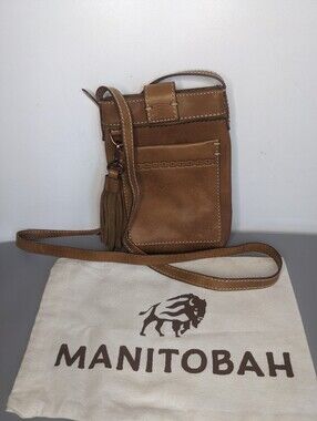 Manitobah Crossbody Bag Brown Leather Tassel Adjustable Strap Dust Bag Boho